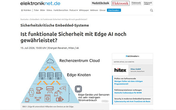 Elektroniknet article on EdgeAI with functional safety